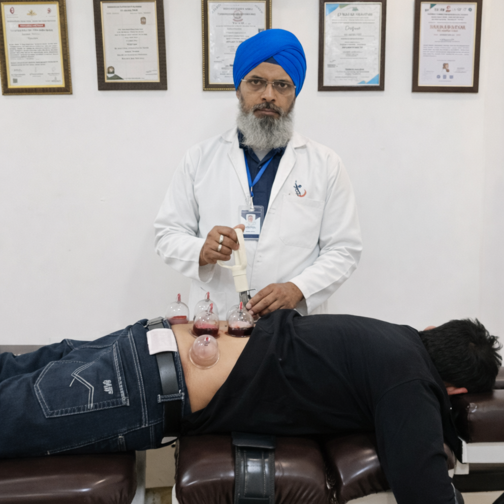 Hijama cupping therapy treatment for back pain relief