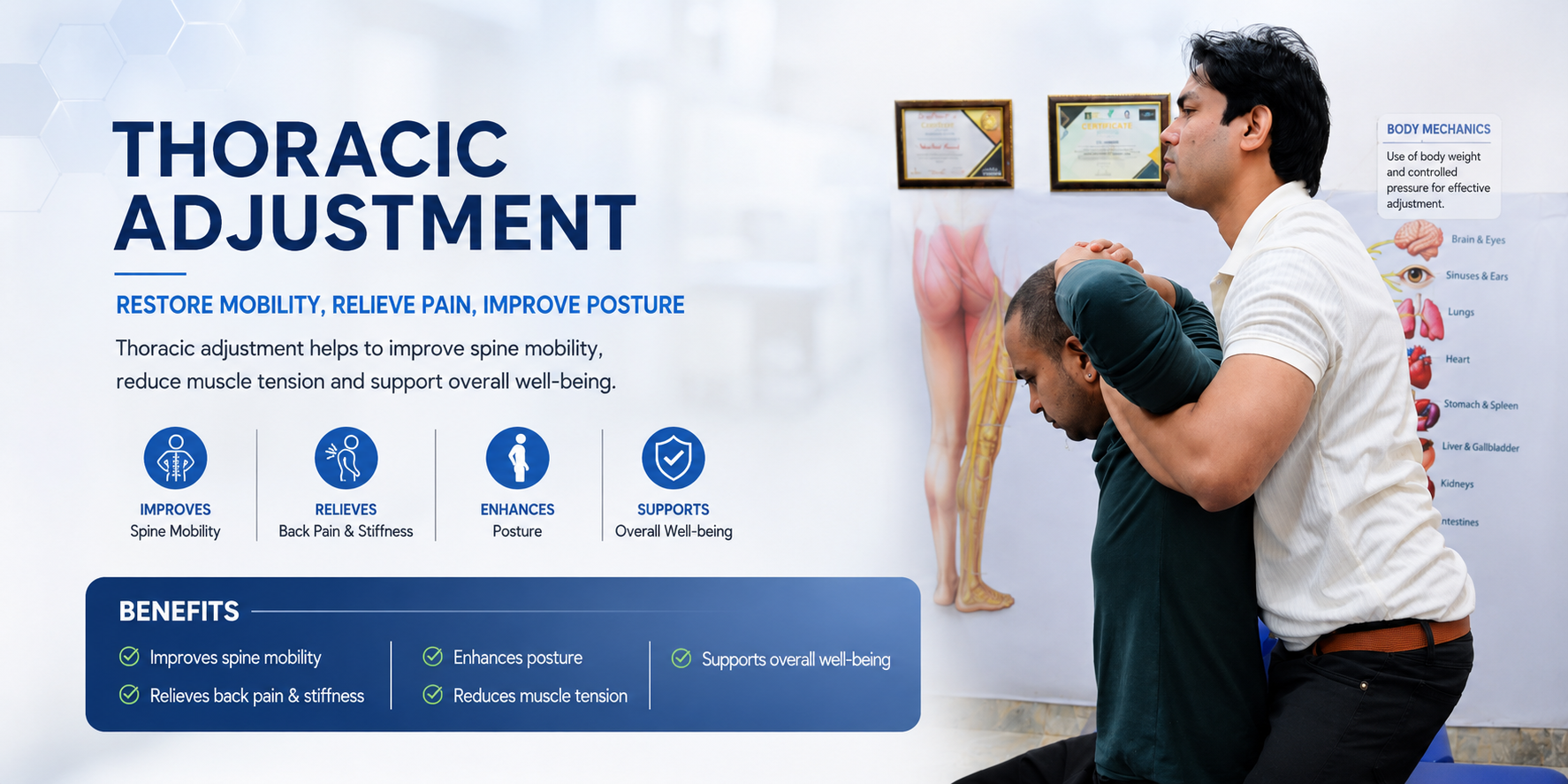 Dr Naushad PT performing thoracic adjustment treatment in Sahibabad Ghaziabad