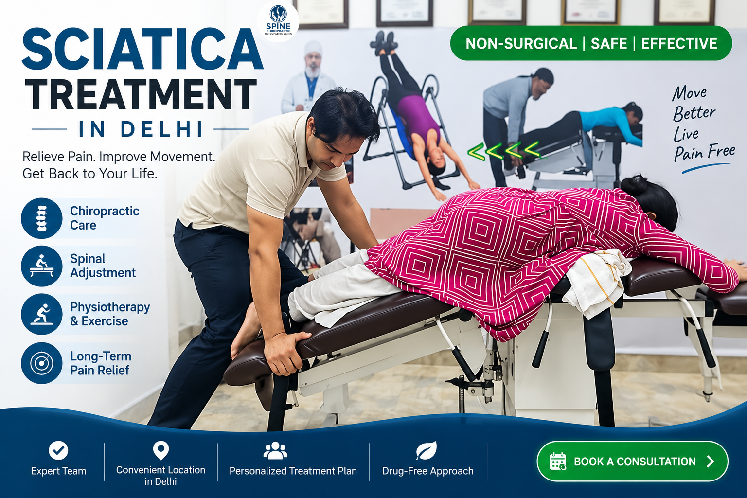 Sciatica treatment in Delhi with chiropractic therapy for lower back and leg pain